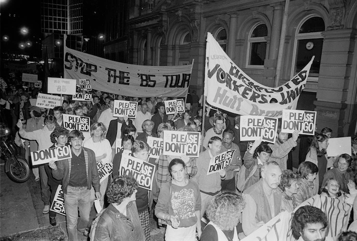 Protest march against the All Black tour of South Africa in 1985, Wellington - Photograph taken by Greg King