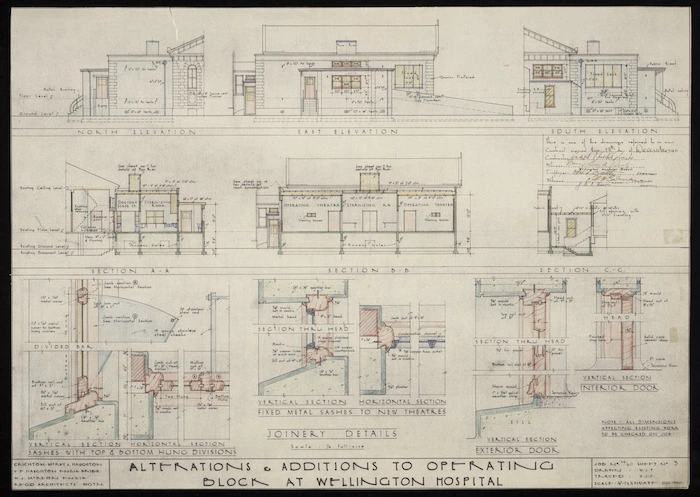 Crichton, McKay & Haughton :Alterations and additions to Operating Block at Wellington Hospital. Joinery details. Oct[ober] 1940