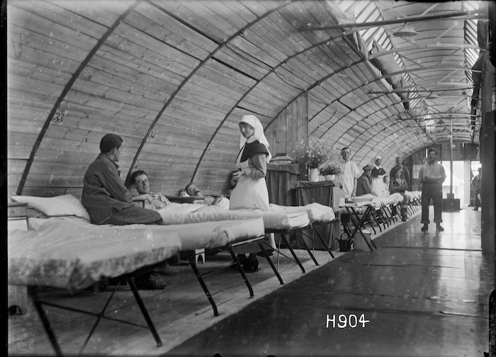 Nurse and patients, New Zealand Stationary Hospital, Wisques, France