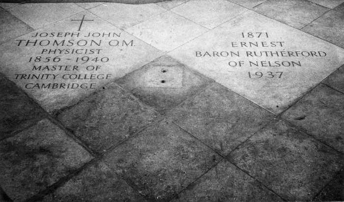 Graves of Joseph John Thomson and Ernest Baron Rutherford of Nelson, at Westminster Abbey, London, England - Photograph taken by A F Brown