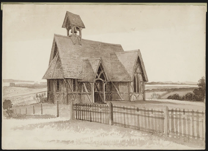 Kinder, John, 1819-1903 :The chapel - S. Johns College near Auckland [187-]