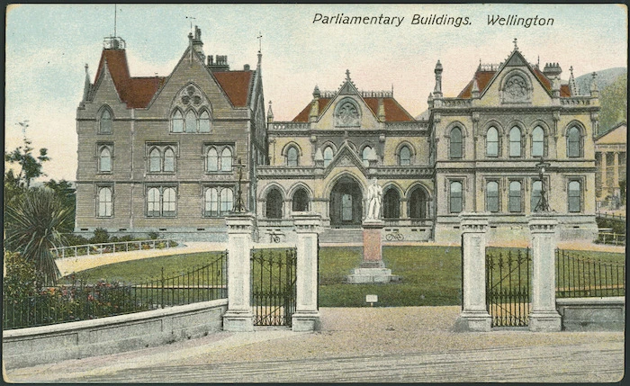 Postcard. Parliamentary Buildings Wellington. New Zealand post card. G & G Series, No. 110. Printed in Berlin. [1904-1914].