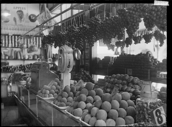 Creator unknown :Photograph of the interior of a greengrocers shop