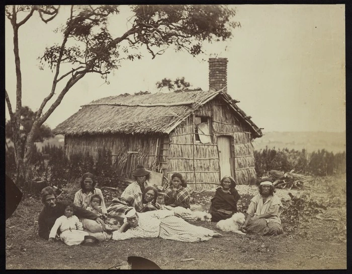 Maori family group, near Auckland - Photograph taken by Herbert Deveril