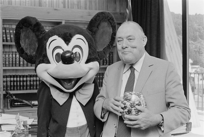 Mickey Mouse and Robert Muldoon