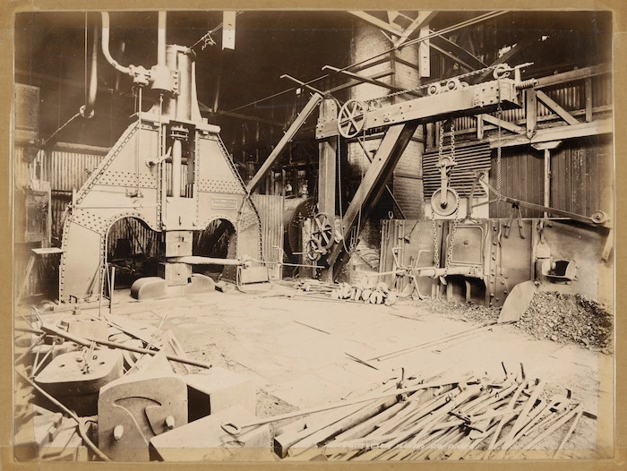 The forge at Addington railway workshops - Photograph taken 1898 by F W Dutch