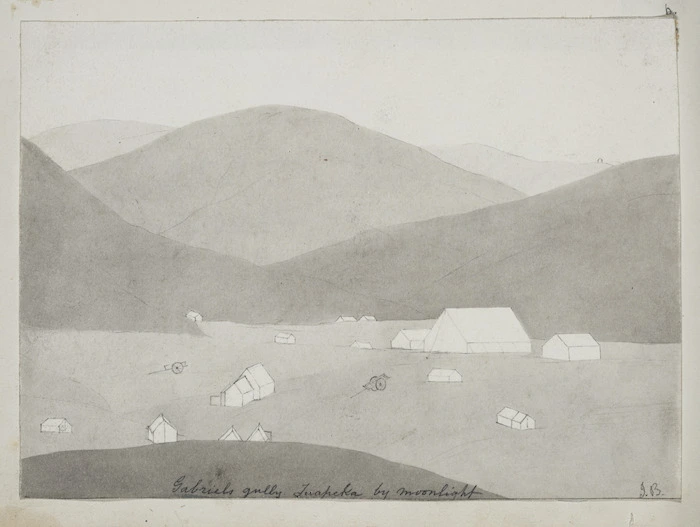 Buchanan, John, 1819-1898 :Gabriel's Gully, Tuapeka by moonlight [1860s]