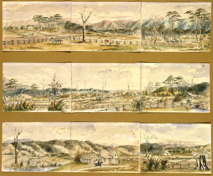 [Hutton, Thomas Biddulph] 1824-1886 :Panorama of the Hutt Valley, near Wellington, N[ew] Zealand. Taken from Parsonage Close. 1859