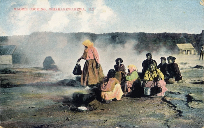 [Postcard]. Maoris cooking, Whakarewarewa, N.Z. [1908].