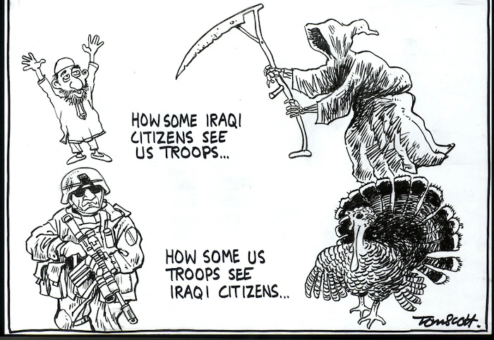 "How some Iraqi citizens see US troops..." "How some US troops see Iraqi citizens..." 29 March, 2006.
