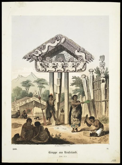 [Heaphy, Charles], 1820-1881 :Gruppe aus Neuseeland. Taf. 27 / C Votteler, lith. Art. Anst. v E. Hochdanz, Stuttg., 1869.