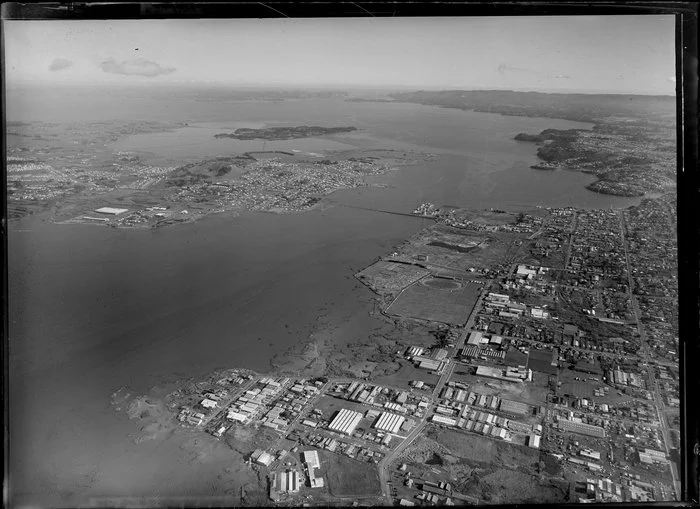 Onehunga industrial area, Mangere Bridge and Manukau Harbour, Auckland