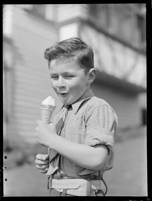 Summer Child Studies series, unidentified young boy, eating an ice cream