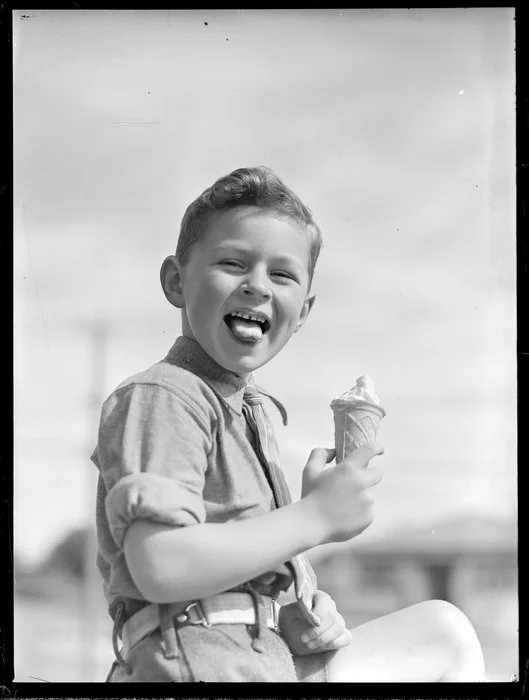 Summer Child Studies series, unidentified young boy, eating an ice cream
