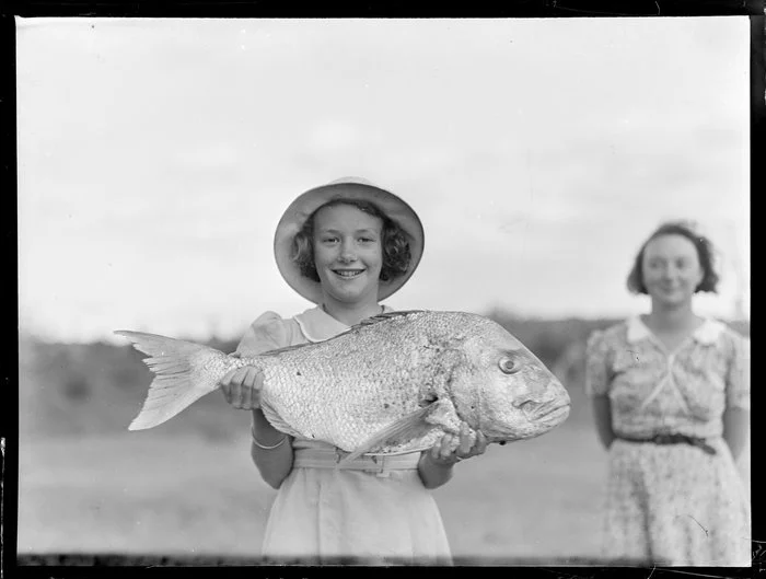 Summer Child Studies series, two unidentified girls with a fish