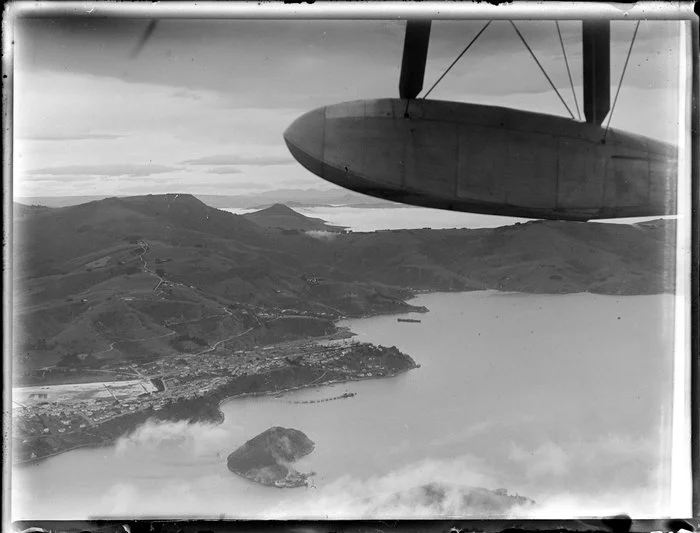 Dunedin Harbour, probably taken from Centaurus, in flight