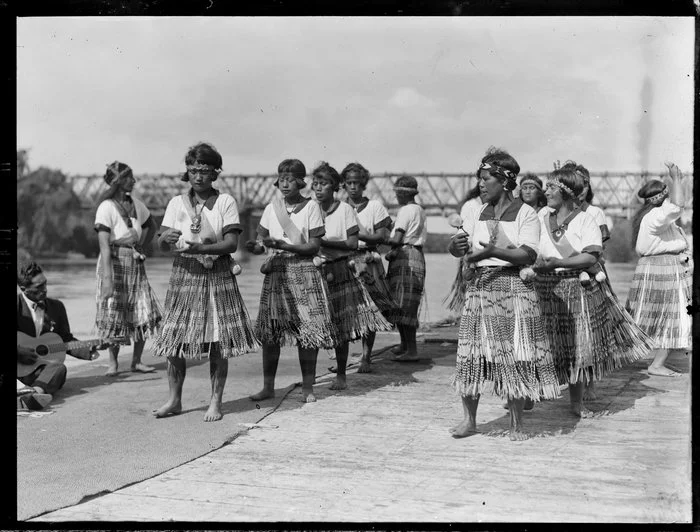Maori women performing a poi action song, Waikato