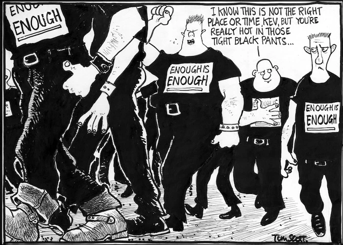 Scott, Thomas, 1947- :'I know this is not the right place or time, Kev, but you're really hot in those black pants...The Dominion Post, 25 August 2004.