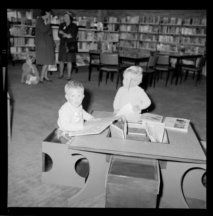 Children in the children's section of the Gisborne Public Library