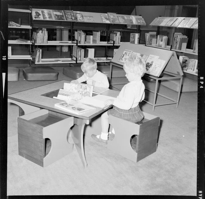 Children in children's section of Gisborne Public Library
