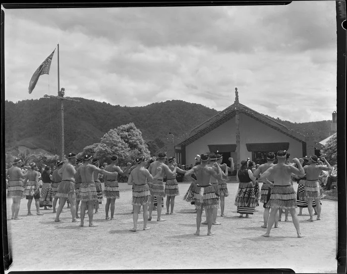 Welcoming ceremony at Marae for Sir Peter Buck, Ngaruawahia, Waikato