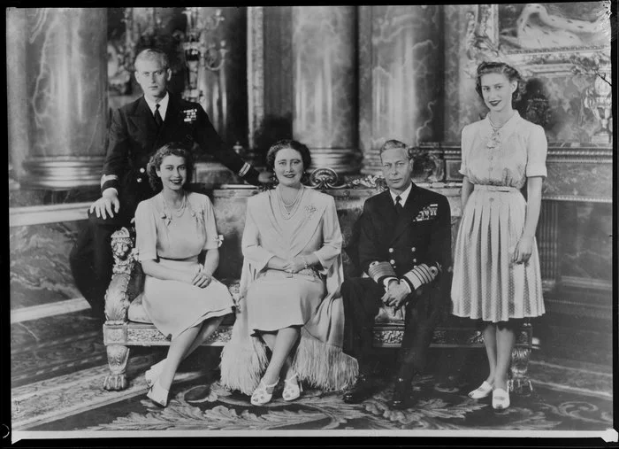 Royal family portrait, Prince Phillip, Princess Elizabeth, Elizabeth Queen consort, King George VI and Princess Margaret