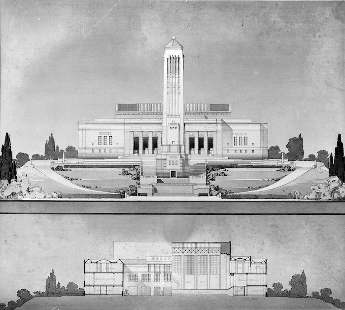 Gummer & Ford's winning design for the War Memorial Carillon and Dominion Museum Competition
