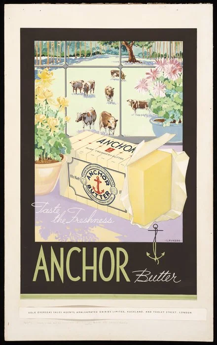 Rykers, Leslie Bertram Archibald, 1897-1976 :Taste the freshness. Anchor butter [Cows] / L Rykers [1936]