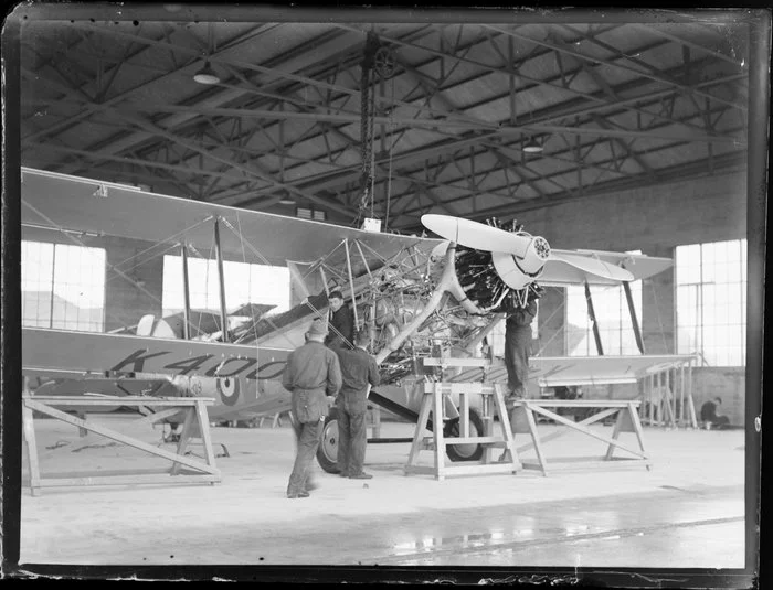 Royal New Zealand Air Force base, Hobsonville. Fairey Gordon plane, in hangar