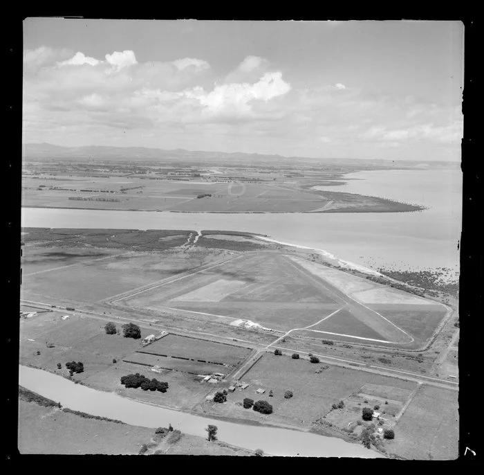 Thames airfield, including Waihou River (Thames River) and Piako River, Thames, Coromandel, Waikato