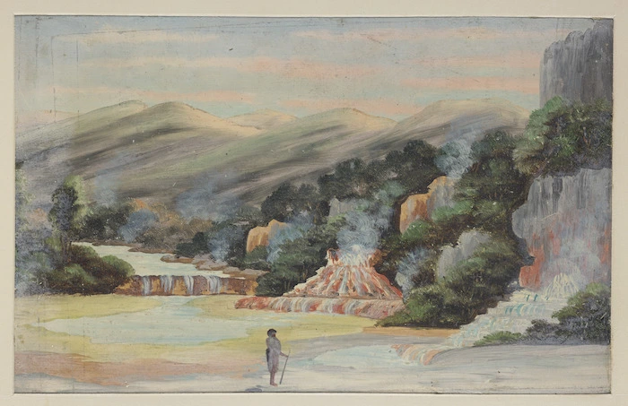 Backhouse, John Philemon 1845-1908 :Terrace Valley, Orakei Korako. [ca 1880].