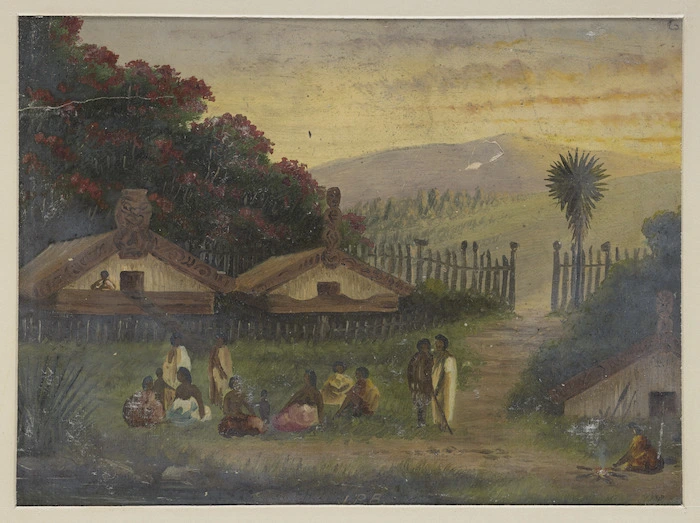 Backhouse, John Philemon, 1845-1908 :[Maori village scene. ca 1880]