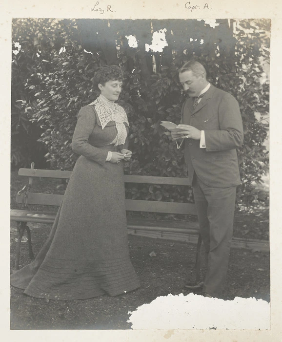 The Countess of Ranfurly and Captain Dudley Alexander in the grounds of Government House, Auckland - Photograph taken by Herman John Schmidt
