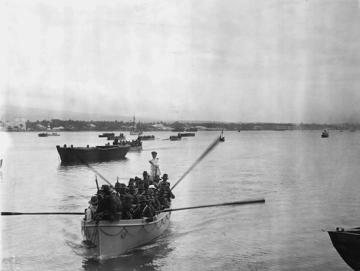 Apia, Samoa, 29 August 1914: New Zealand troops landing