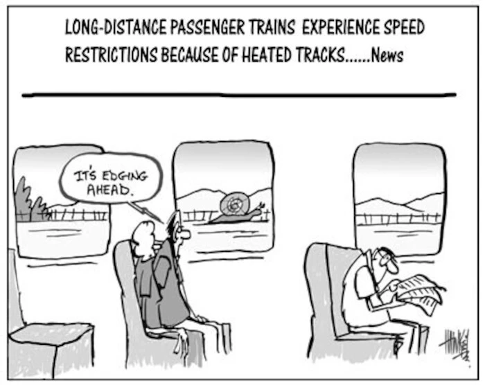 Long distance passenger trains experience speed restrictions because of heated tracks.....News. 7 January, 2004.