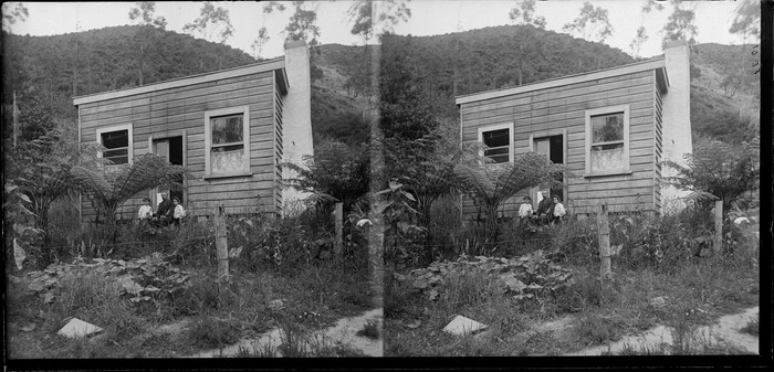 Family outside house, Waiwhetu, Lower Hutt, Wellington Region