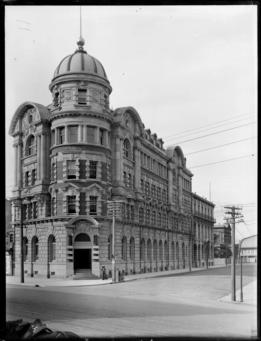 View of the Public Trust building on the corner of Stout Street and Lambton Quay, Wellington