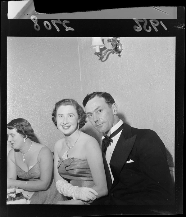 Unidentified guests at the Reach For The Sky Premiere Ball, including tuxedo and evening dresses, location unknown