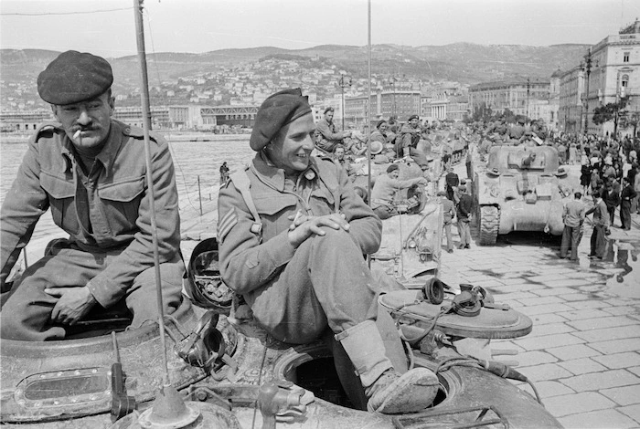 Members of the New Zealand Expeditionary Force on the waterfront in Trieste