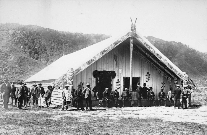 Ross, Malcolm, 1862-1930 :Runanga house at Ruatoki [Rongokarae whare on Tauarau Marae]