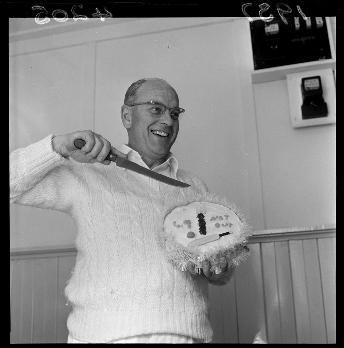 Mr R Allen with a cricket themed birthday cake