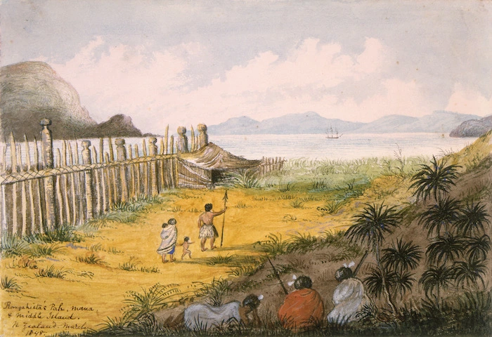 Gold, Charles Emilius 1809-1871 :Rangahieta's Pah, Mana & Middle Island N. Zealand March 1848