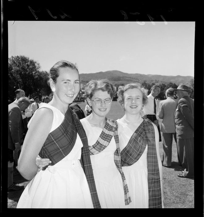 Three unidentified young women dancers, Provincial Highland Gathering, Wellington