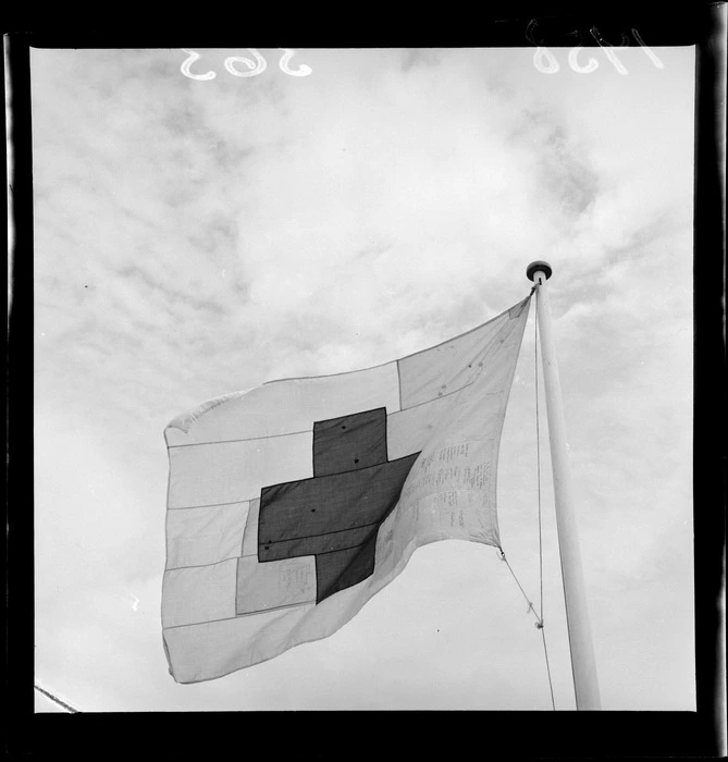 Red Cross flag with signatures