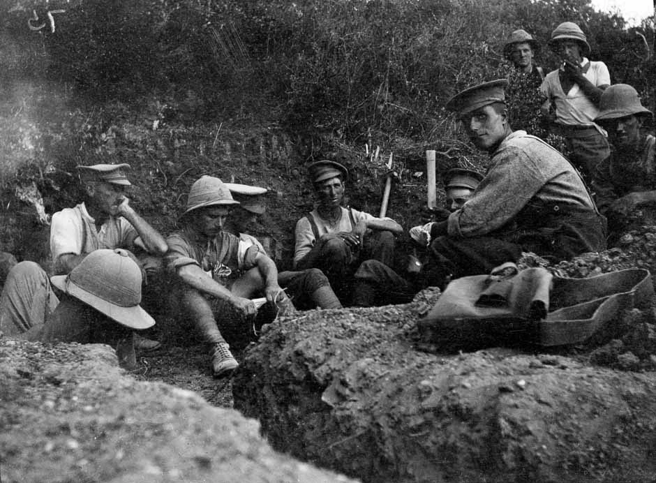 Soldiers waiting in a trench at Gallipoli