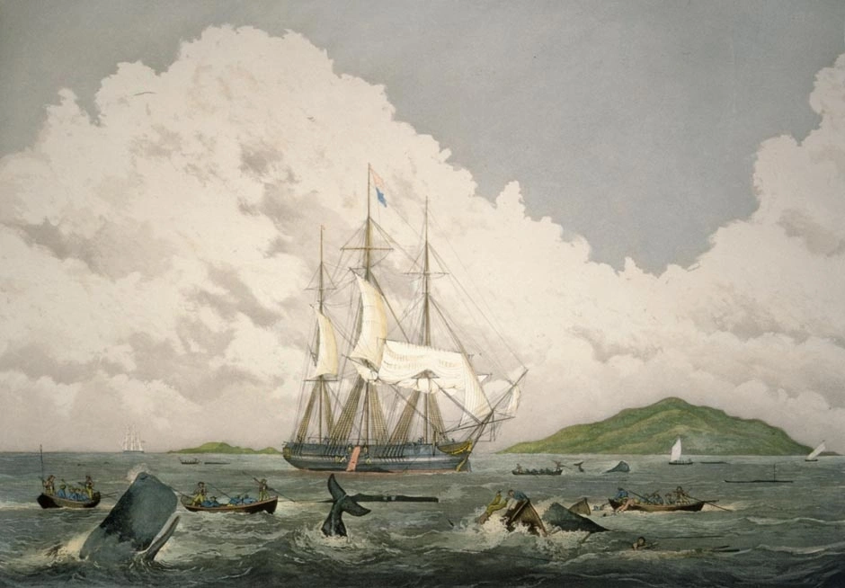 South seas whaling painting, 1820s