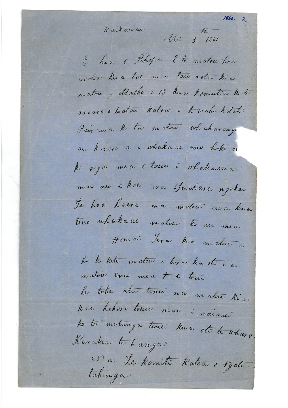 Letter from Ngati Tahinga at Waikawau