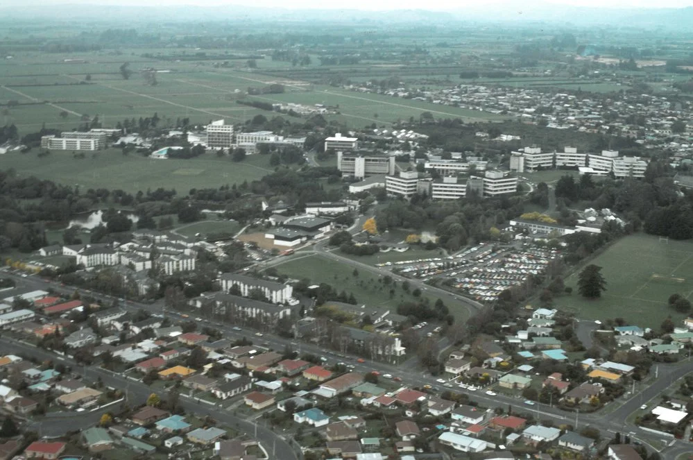 Aerial view looking east, 1988
