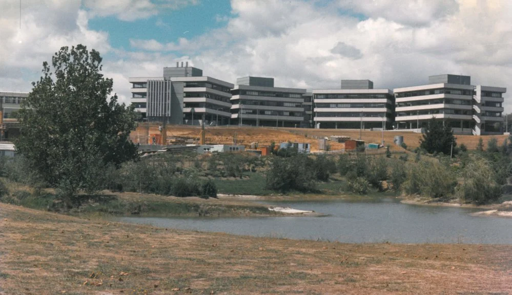 F, E, D and C Blocks across Chapel Lake