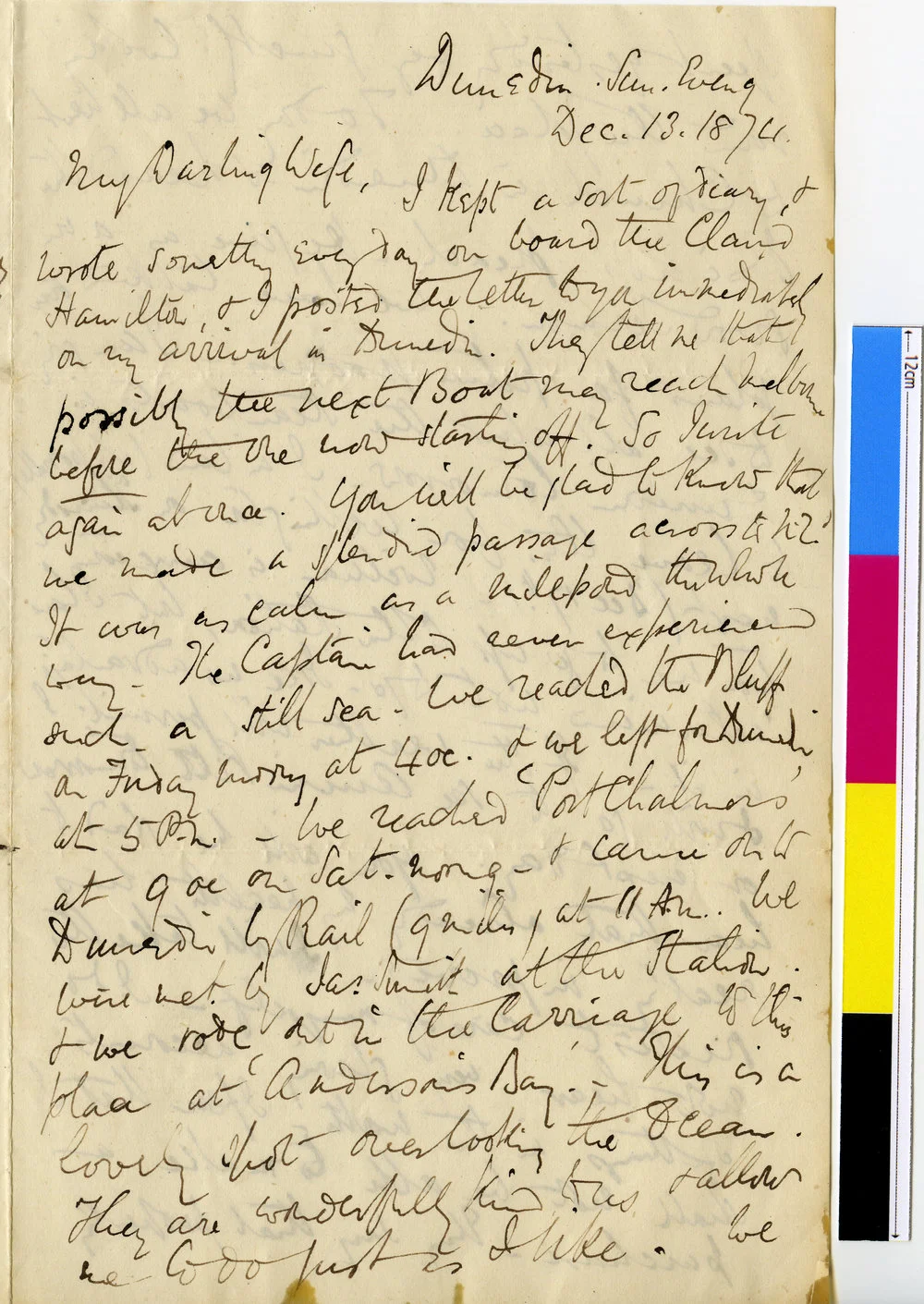 Letter from Joseph Tice Gellibrand to Selina Gellibrand, 13 Dec 1874
